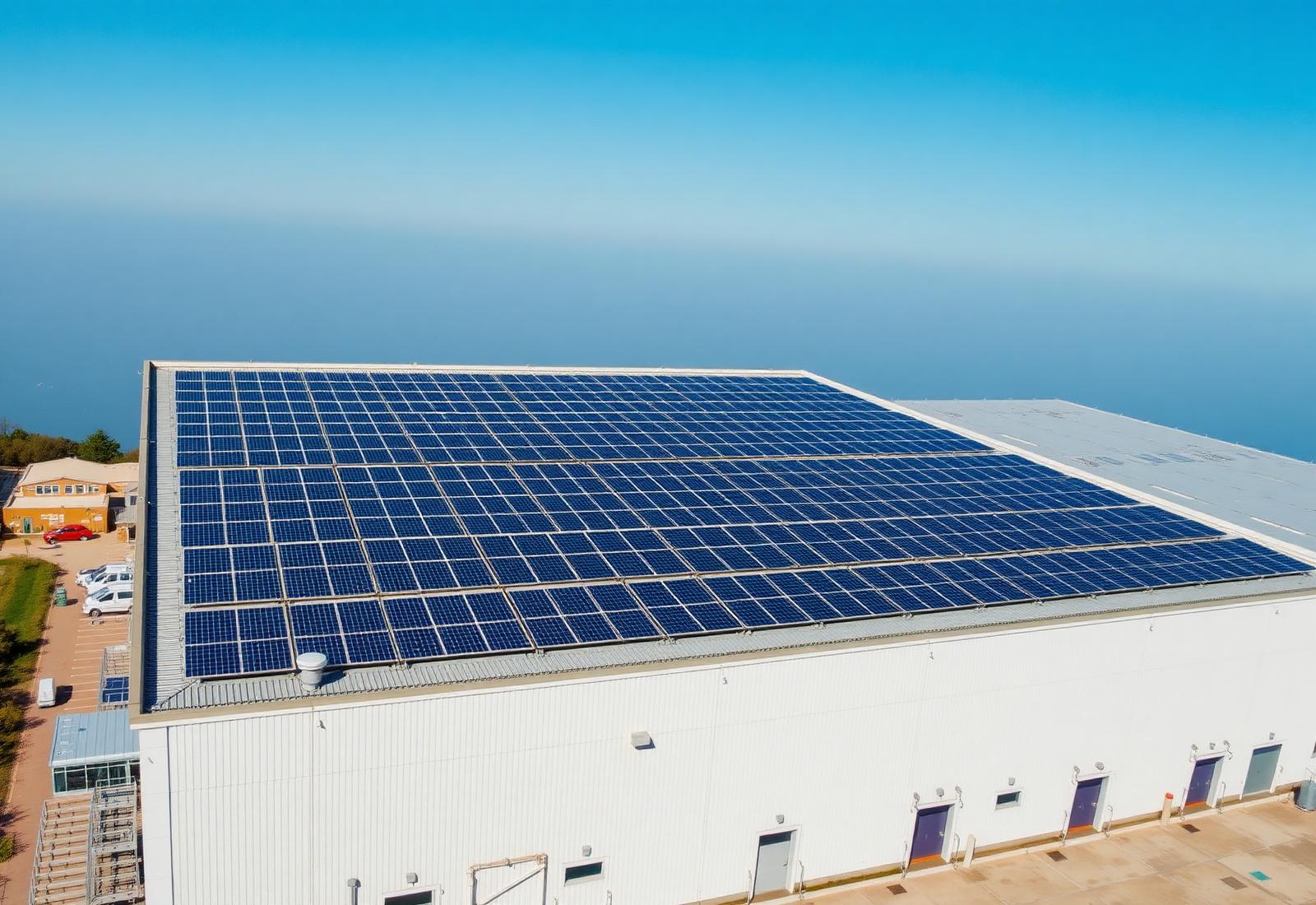 Commercial warehouse with rooftop solar installation