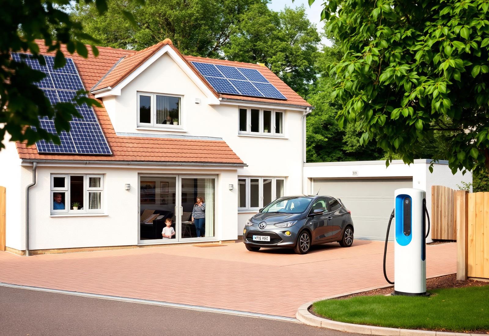 UK family home with rooftop solar and EV charger